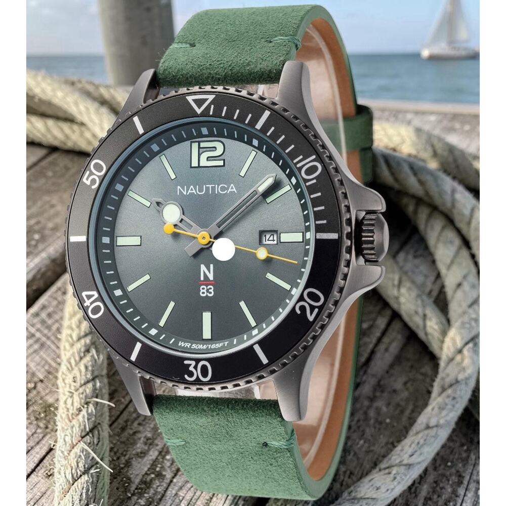 Nautica Rare Accra Beach Quartz Grey Dial Mens Watch New In Box Fast Shipping